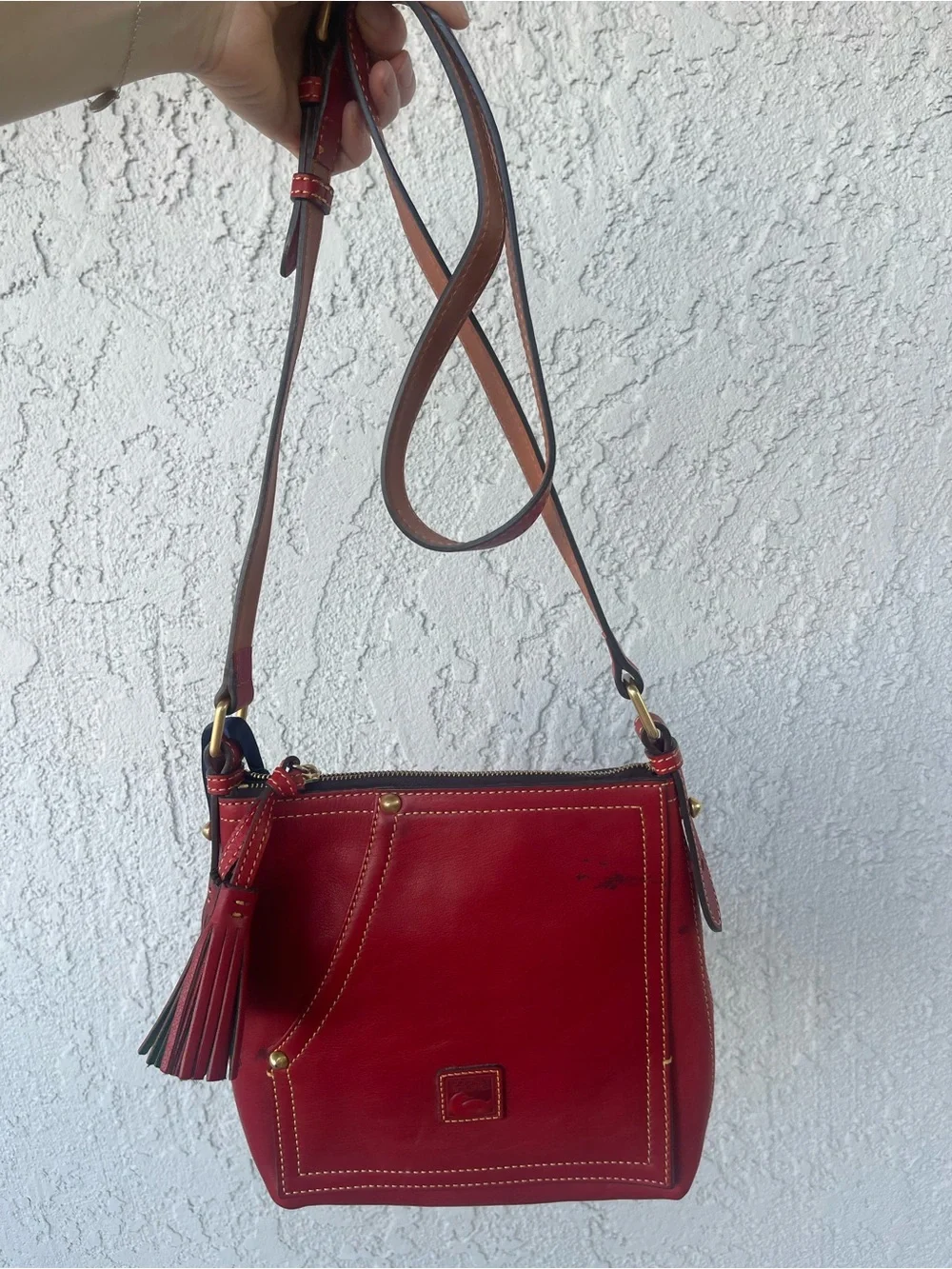 Dooney & Bourke Red Leather Tassel Shoulder Bag